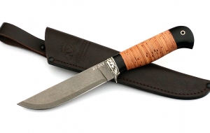 Нож Лось сталь булат, рукоять черный граб-береста, мельхиор Нож Лось сталь булат, рукоять черный граб-береста, мельхиор