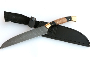 Нож Шеф №14 сталь дамаск рукоять черный граб карельская береза латунь Нож Шеф №14 сталь дамаск рукоять черный граб карельская береза латунь