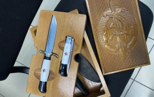 Ножи (Набор) Финка НКВД складная + фиксированная сталь сталь ELMAX белый акрил с красной звездой Ножи (Набор) Финка НКВД складная + фиксированная сталь сталь ELMAX белый акрил с красной звездой