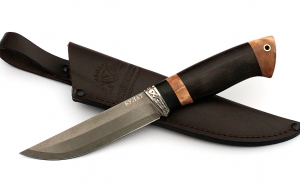 Нож Налим сталь булат, рукоять черный граб-кап, мельхиор Нож Налим сталь булат, рукоять черный граб-кап, мельхиор