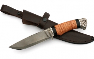 Нож Нептун сталь булат, рукоять черный граб-береста, мельхиор Нож Нептун сталь булат, рукоять черный граб-береста, мельхиор