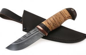 Нож Заяц сталь дамаск камень рукоять береста Нож Заяц сталь дамаск камень рукоять береста