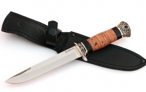 Нож Лидер-2 сталь ELMAX, рукоять береста-черный граб,мельхиор Нож Лидер-2 сталь ELMAX, рукоять береста-черный граб,мельхиор