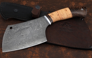 Тяпка №5 сталь дамаск, рукоять береста дюраль Тяпка №5 сталь дамаск, рукоять береста дюраль