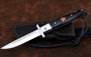 Нож Финка НКВД складная сталь Elmax накладки черный граб с красной звездой Нож Финка НКВД складная сталь Elmax накладки черный граб с красной звездой