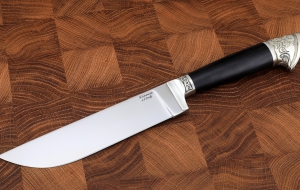 Нож Узбекский средний сталь кованая х12мф, рукоять черный граб мельхиор  Нож Узбекский средний сталь кованая х12мф, рукоять черный граб мельхиор