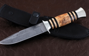 Нож Лидер сталь К340, рукоять карельская береза комбинированная мельхиор Нож Лидер сталь К340, рукоять карельская береза комбинированная мельхиор