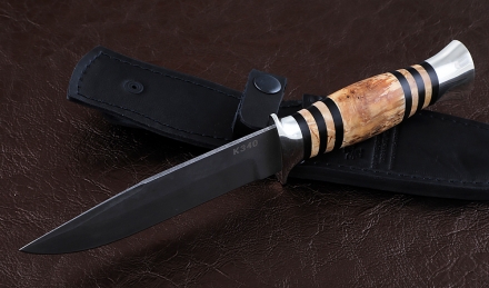 Нож Лидер сталь К340, рукоять карельская береза комбинированная мельхиор Нож Лидер сталь К340, рукоять карельская береза комбинированная мельхиор