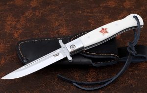 Нож Финка НКВД складная сталь х12мф накладки акрил белый с красной звездой Нож Финка НКВД складная сталь х12мф накладки акрил белый с красной звездой