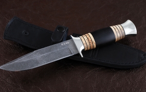 Нож Лидер сталь К340, рукоять черный граб карельская береза мельхиор Нож Лидер сталь К340, рукоять черный граб карельская береза мельхиор