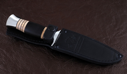 Нож Лидер сталь К340, рукоять черный граб карельская береза мельхиор Нож Лидер сталь К340, рукоять черный граб карельская береза мельхиор