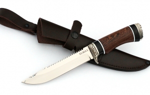 Нож Рыболов-4 сталь ELMAX, рукоять венге-черный граб, мельхиор Нож Рыболов-4 сталь ELMAX, рукоять венге-черный граб, мельхиор