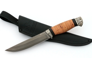 Нож Тритон-2 сталь булат, рукоять береста-черный граб, мельхиор Нож Тритон-2 сталь булат, рукоять береста-черный граб, мельхиор