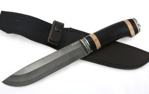 Нож Тигр сталь булат, рукоять черный граб-кап, мельхиор Нож Тигр сталь булат, рукоять черный граб-кап, мельхиор