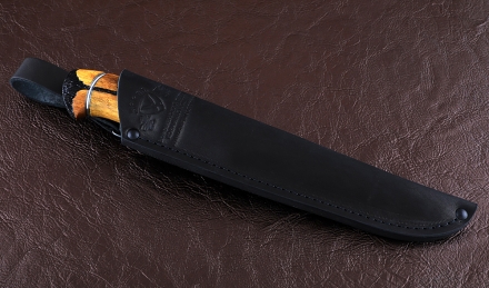 Нож Пантера сталь К340, рукоять карельская береза резная янтарь Нож Пантера сталь К340, рукоять карельская береза резная янтарь