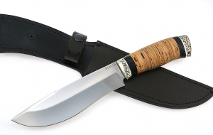 Нож Сибиряк сталь ELMAX, рукоять береста-черный граб,мельхиор Нож Сибиряк сталь ELMAX, рукоять береста-черный граб,мельхиор