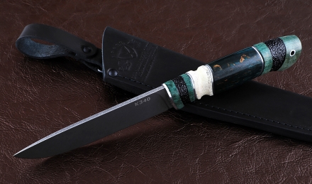 Нож Пантера сталь К340, рукоять карельская береза резная черный граб Нож Пантера сталь К340, рукоять карельская береза резная черный граб