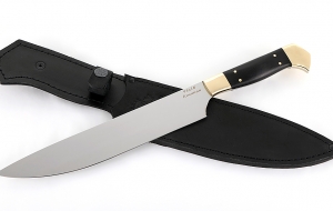 Кухонный нож Шеф №1 сталь 95Х18, рукоять черный граб, латунь Кухонный нож Шеф №1 сталь 95Х18, рукоять черный граб, латунь