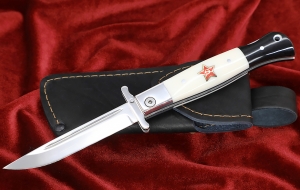 Нож Финка НКВД складная сталь х12мф накладки акрил белый+черный с красной звездой Нож Финка НКВД складная сталь х12мф накладки акрил белый+черный с красной звездой