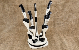 Набор из 5 ножей Шеф, сталь Х12МФ комбинированный акрил на вращающейся подставке Набор из 5 ножей Шеф, сталь Х12МФ комбинированный акрил на вращающейся подставке