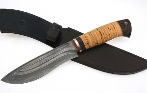 Нож Сибиряк сталь дамаск-долы, рукоять береста Нож Сибиряк сталь дамаск-долы, рукоять береста