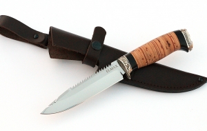 Нож Рыболов-3 сталь ELMAX, рукоять береста-черный граб, мельхиор Нож Рыболов-3 сталь ELMAX, рукоять береста-черный граб, мельхиор