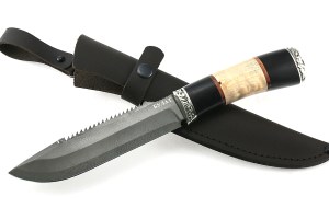 Нож Таёжный сталь булат, рукоять черный граб-карельская береза, мельхиор Нож Таёжный сталь булат, рукоять черный граб-карельская береза, мельхиор