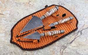 Набор ножей для просфоры дамаск карельская береза рог лося Набор ножей для просфоры дамаск карельская береза рог лося