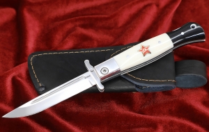 Нож Финка НКВД складная сталь Elmax накладки акрил белый+черный с красной звездой Нож Финка НКВД складная сталь Elmax накладки акрил белый+черный с красной звездой