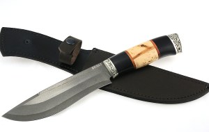 Нож Сибиряк сталь булат, рукоять черный граб-карельская береза, мельхиор Нож Сибиряк сталь булат, рукоять черный граб-карельская береза, мельхиор