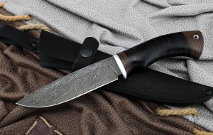Нож Нептун сталь дамаск торцевой, рукоять наборная кожа Нож Нептун сталь дамаск торцевой, рукоять наборная кожа