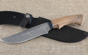 Нож Катран сталь дамаск, рукоять зебрано и акрил черный Нож Катран сталь дамаск, рукоять зебрано и акрил черный