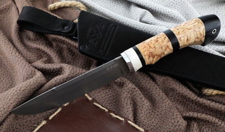 Нож Барракуда сталь К340, рукоять карельская береза черный граб рог лося Нож Барракуда сталь К340, рукоять карельская береза черный граб рог лося