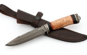Нож Рыболов-1 сталь булат, рукоять черный граб-карельская береза, мельхиор Нож Рыболов-1 сталь булат, рукоять черный граб-карельская береза, мельхиор