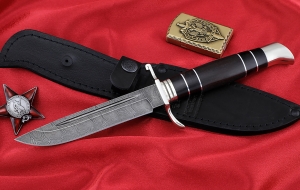 Нож финка НКВД, сталь дамаск, рукоять черный граб, мельхиор Нож финка НКВД, сталь дамаск, рукоять черный граб, мельхиор
