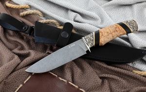 Нож Нептун сталь К340, рукоять карельская береза черный граб, мельхиор Нож Нептун сталь К340, рукоять карельская береза черный граб, мельхиор