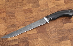 Нож Филейка большая сталь дамаск рукоять акрил коричневый и черный граб Нож Филейка большая сталь дамаск рукоять акрил коричневый и черный граб