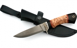 Нож Жерех сталь булат, рукоять черный граб-карельская береза, мельхиор Нож Жерех сталь булат, рукоять черный граб-карельская береза, мельхиор