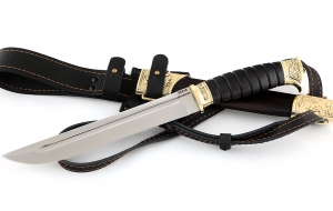 Нож казачий Пластун, сталь 95Х18, рукоять и ножны черный граб с латунью Нож казачий Пластун, сталь 95Х18, рукоять и ножны черный граб с латунью