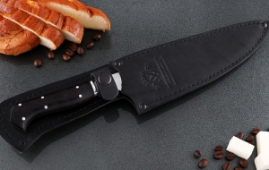 Кухонный нож Шеф №8 сталь 95Х18, рукоять черный граб с дюралью Кухонный нож Шеф №8 сталь 95Х18, рукоять черный граб с дюралью