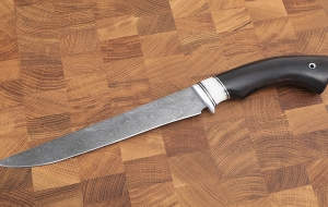 Нож Филейка большая сталь дамаск рукоять акрил белый и черный граб Нож Филейка большая сталь дамаск рукоять акрил белый и черный граб