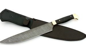 Нож Шеф №1 сталь дамаск, рукоять черный граб, латунь Нож Шеф №1 сталь дамаск, рукоять черный граб, латунь