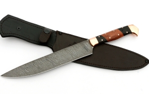 Нож Шеф №1 сталь дамаск, рукоять черный граб, бубинга Нож Шеф №1 сталь дамаск, рукоять черный граб, бубинга