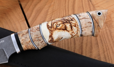 Нож Волк сталь К340 рукоять карельская береза рог лося Нож Волк сталь К340 рукоять карельская береза рог лося