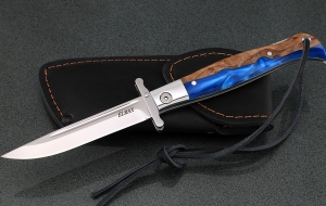 Нож Финка НКВД складная сталь Elmax накладки карельская береза акрил синий Нож Финка НКВД складная сталь Elmax накладки карельская береза акрил синий