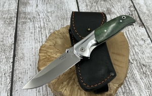 Нож складной Зубр сталь Х12МФ рукоять стабилизированная карельская береза зеленая дюраль Нож складной Зубр сталь Х12МФ рукоять стабилизированная карельская береза зеленая дюраль