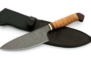 Нож Шеф №4 сталь дамаск, рукоять береста Нож Шеф №4 сталь дамаск, рукоять береста