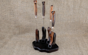 Премиум набор из четырёх ножей Шеф S390 рукоять железное дерево на подставке Премиум набор из четырёх ножей Шеф S390 рукоять железное дерево на подставке