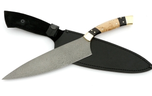 Кухонный нож Шеф №13 сталь Х12МФ рукоять черный граб карельская береза латунь Кухонный нож Шеф №13 сталь Х12МФ рукоять черный граб карельская береза латунь