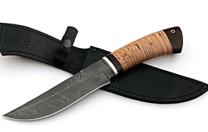 Дамасский нож Катран, рукоять береста Дамасский нож Катран, рукоять береста